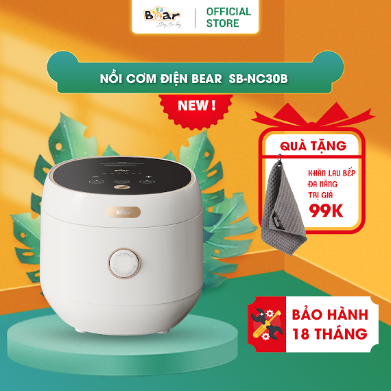 Nồi Cơm Điện Tử Bear 3L Lòng Nồi 5 Lớp Đa Năng Nấu Cơm Nấu Cháo Hầm Hấp Hâm Nóng Hẹn Giờ Lên Đến 12 Tiếng Sb - Nc30A - Hàng Chính Hãng