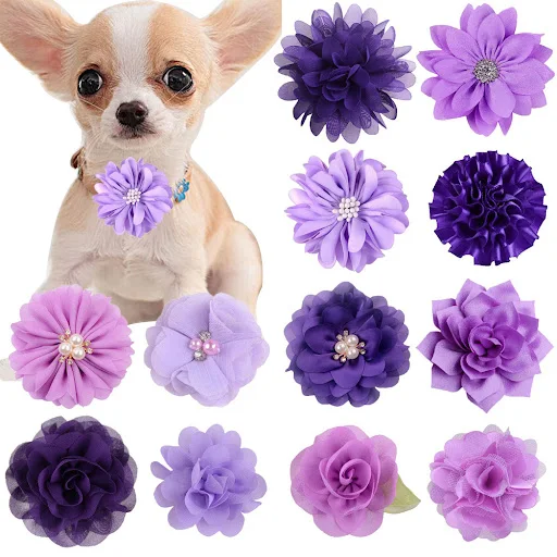 10PCS Handmake Pet Dog Bowtie Puppy Clolorful Flower Collar for Small Dogs Pet Cat Dog Slidable Collar Dog Grooming Acce