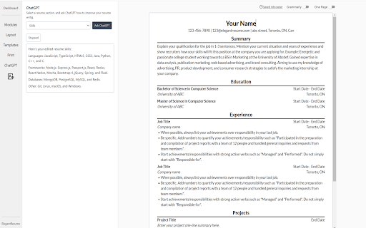ChatGPT for ElegantResume