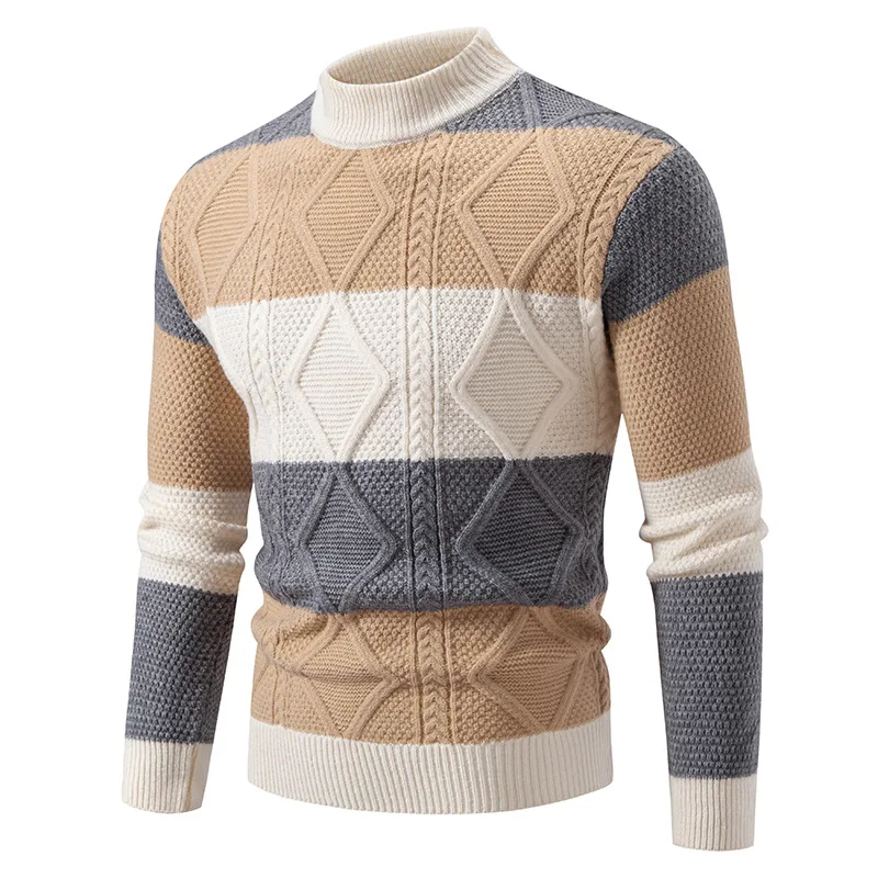 Fall Winter Men's Color Matching Rhombus Twisted Sweater, Stylish Warm Knitwear for Comfort and Modern Look, Perfect for