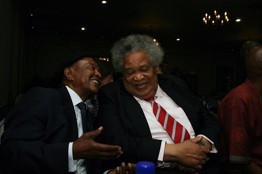 Jonas Gwangwa and Johnny Mekoa during a launch of the living Legends Project at Cedarwoods in Sandton. Photo Ayi Leshabane