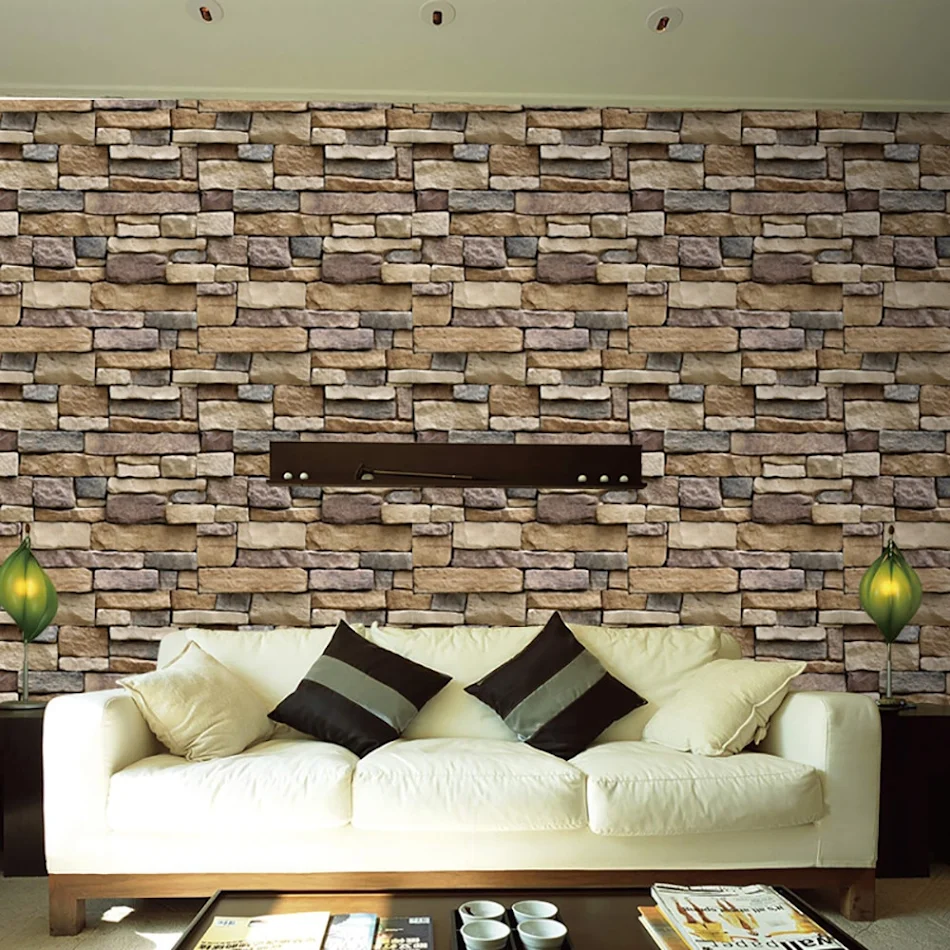 Stickers My House 3D Wall Paper Brick Stone Rustic Effect Self-adhesive Wall Sticker Home Decation For Living Room