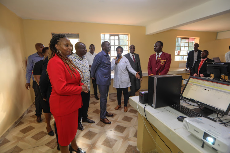 President William Ruto during the opening of Kangema Kenya Medical Training College (KMTC) campus in Murang’a on February 14, 2024