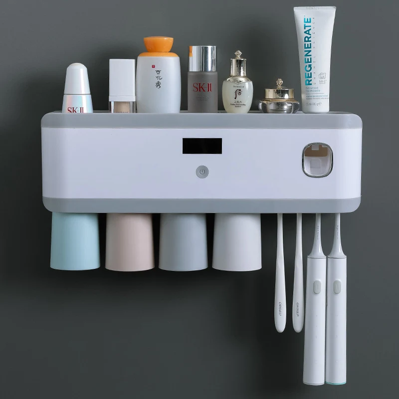 Ultraviolette kiemdodende tandenborstelhouder en mondwaterbeker set. Bescherm uw mondgezondheid door bacteriën en ziektekiemen te elimineren.