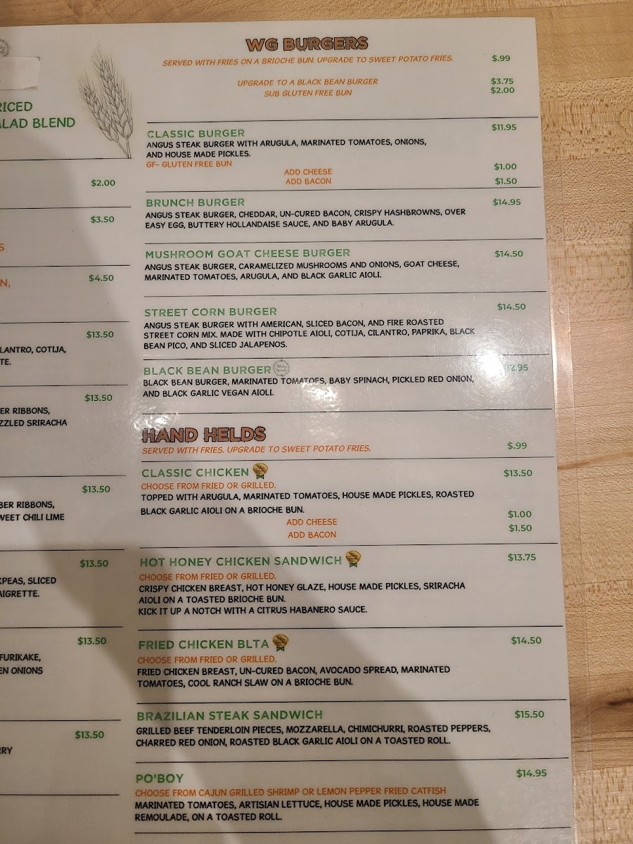 Wholey Granoly gluten-free menu