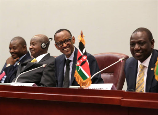 Deputy President William Ruto with Rwanda President Paul Kagame,Uganda's Yoweri Museveni and Burundi Pierre Nkurunziza at the 23rd Ordinary Summit of the African Union in Malabo, Equatorial Guinea