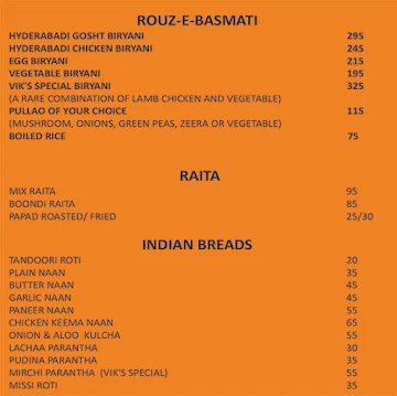 VIK's Kitchen menu 