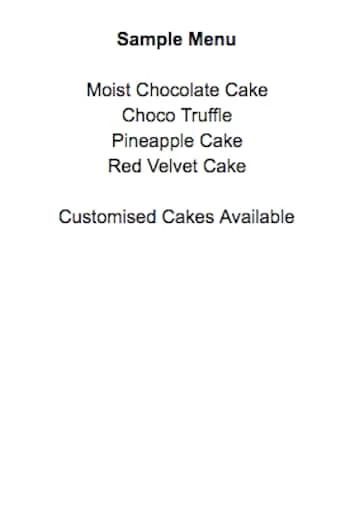 The Cake Shop menu 