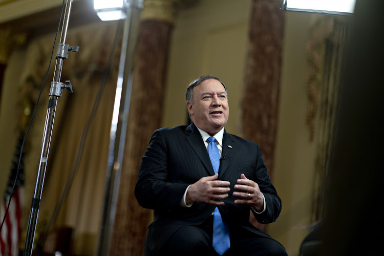 US secretary of state Mike Pompeo speaks during a Bloomberg Television interview at the state department in Washington, the US, on July 25 2019. Picture: BLOOMBERG/ANDREW HARRER