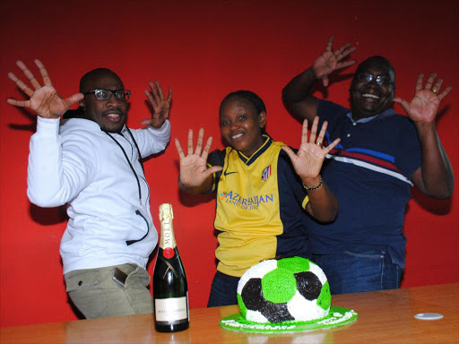 The Score KE hosts Roy Karuhize, Carol Radull and Kieni Githinji celebrating their tenth anniversary. PHOTO/PATRICK VIDIJA