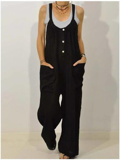 Title 4, Pocket Solid Color Elastic Button Romper for co...