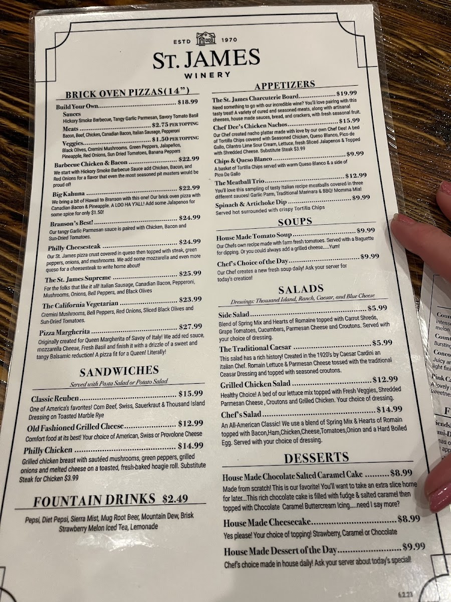 St. James Winery gluten-free menu