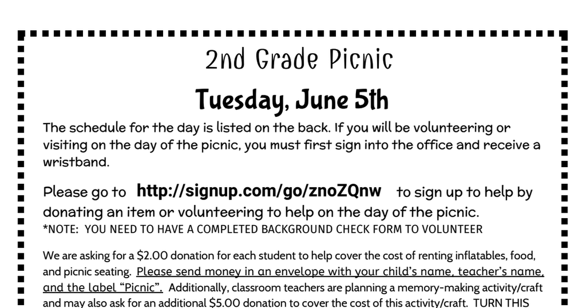 2nd Grade Picnic - Send home information.pdf