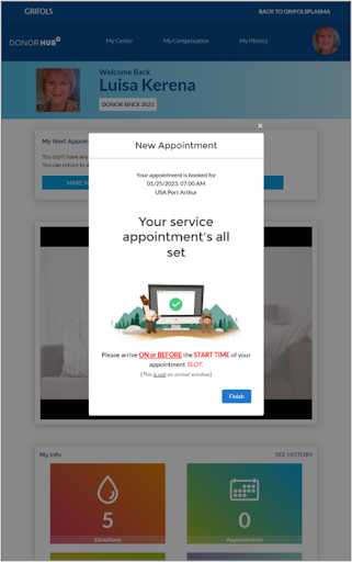 Screenshot Grifols Plasma Donor Hub