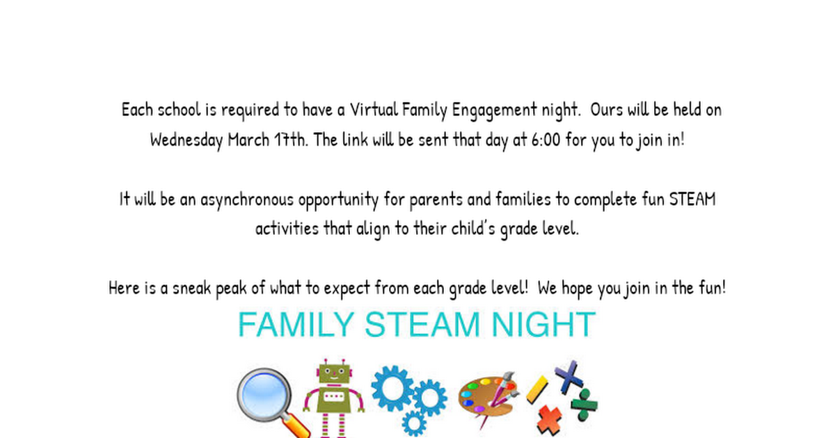 Parent Info-STEAM night