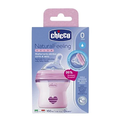 Chicco Feeding Bottle - Natural Feeling, Blue, 0m+ - 150 ml