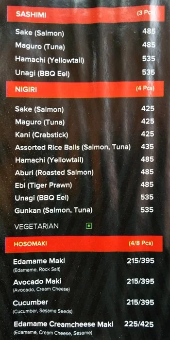 Sumo Sushi menu 