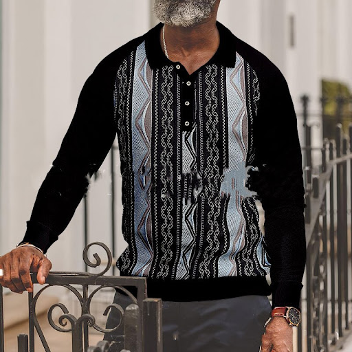 Title 8, Button Long Sleeve Digital 3D Stripe Color Prin...