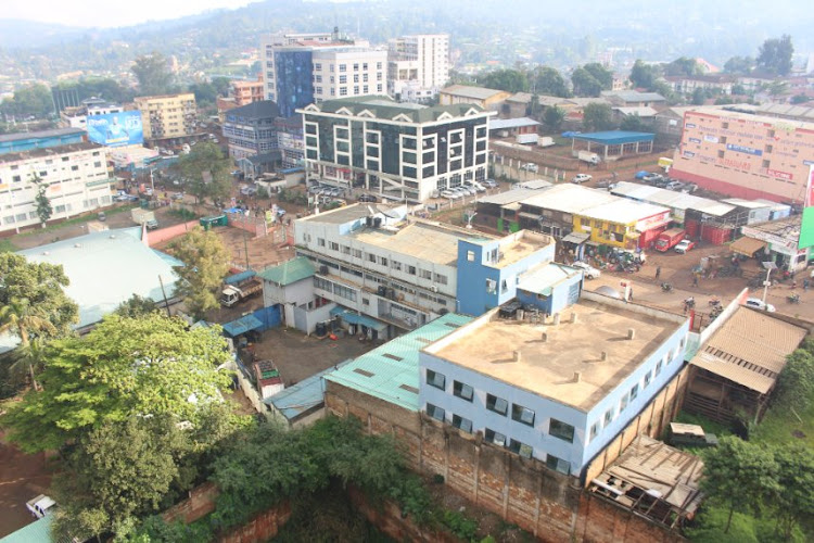 An aerial view a town.