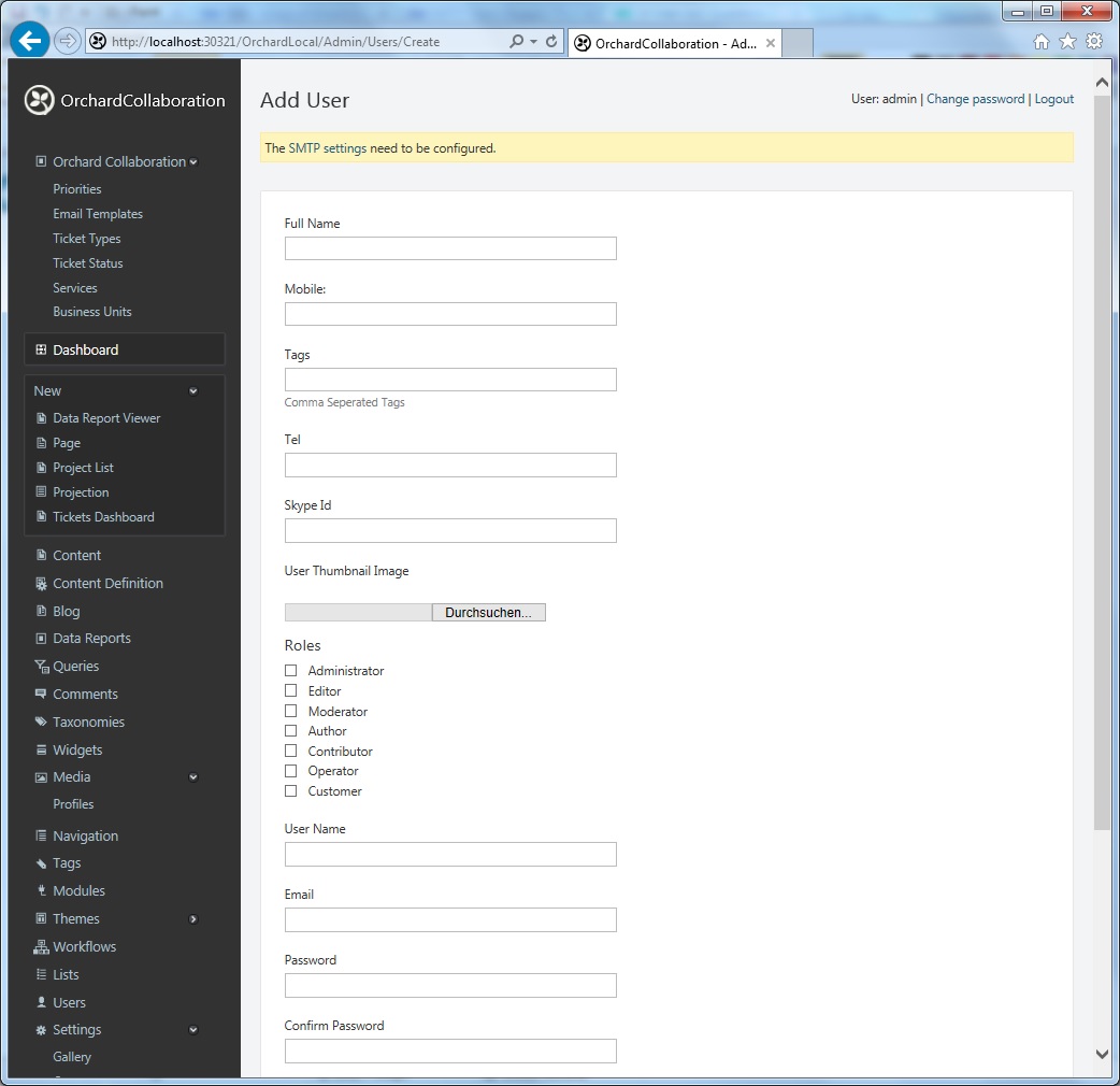 Dashboard of the OrchardCollaboration project management software.