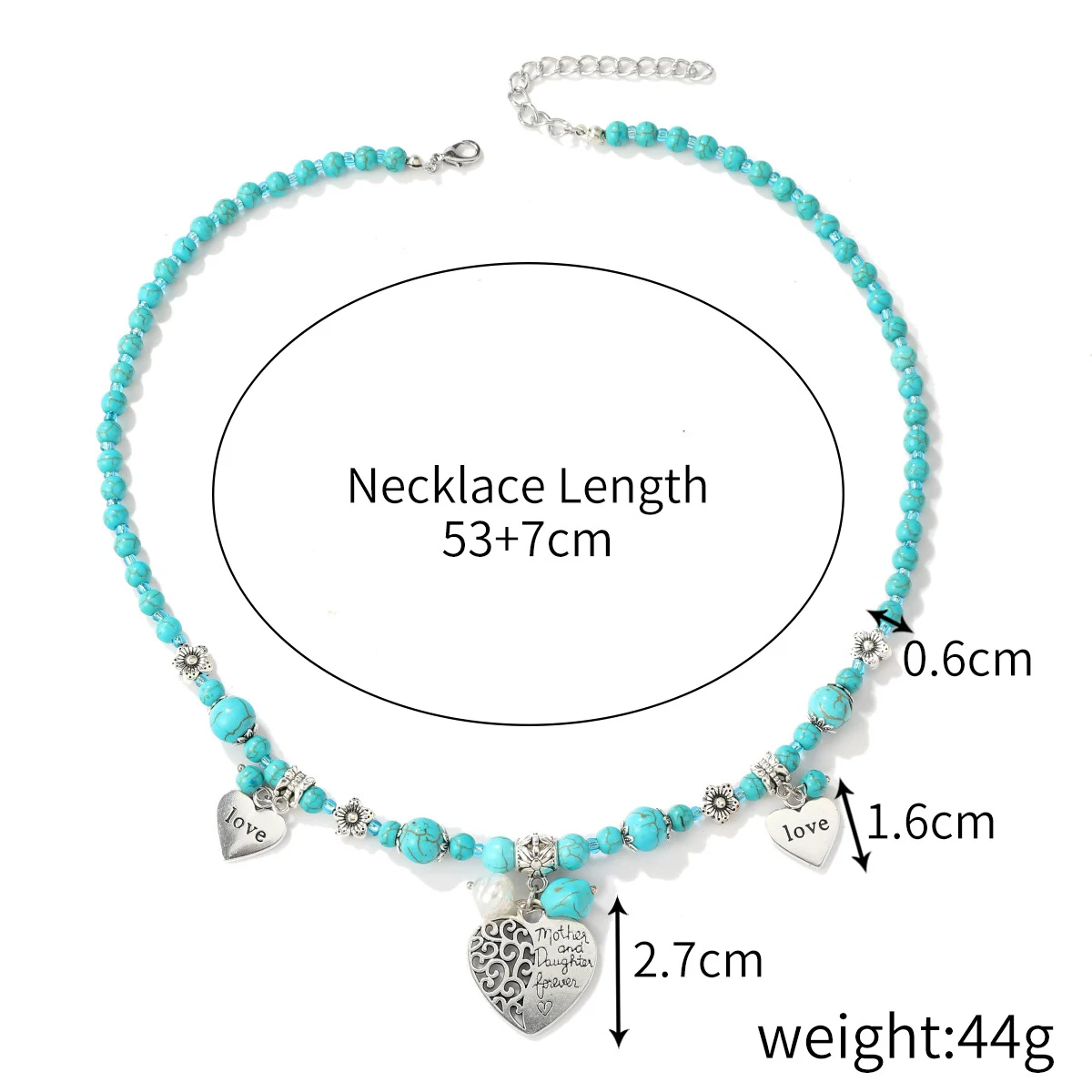 Title 12, Lange damesketting met turkooizen hanger in boh...