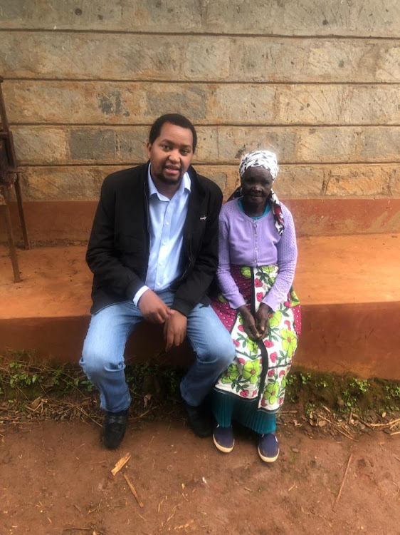 Former PS Irungu Nyakera with his grandmother, Joyce Wairugu, in Murang'a