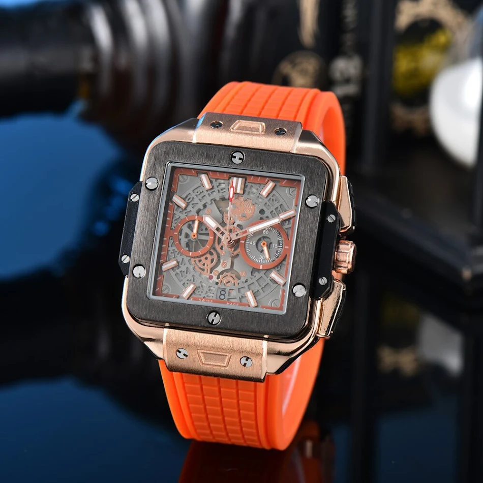 Reloj Cuadrado de Cuarzo Hueco Multicolor Silicona para Hombre Diseño Moderno y Duradero, Ideal para Uso Diario y Casual