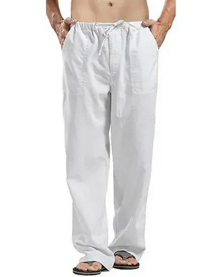 Men's Linen Trousers Casual Loose Pants Summer Autumn Cot... - 2