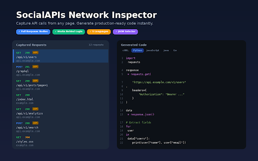 SocialAPIs Network Inspector screenshot 1