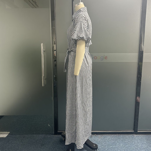 Title 4, Plaid Casual Polo Collar Split Long Dress