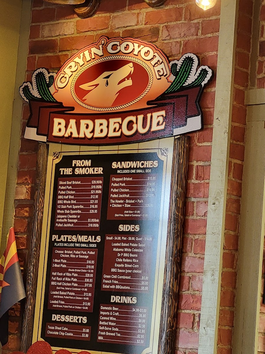 Cryin' Coyote Barbecue gluten-free menu