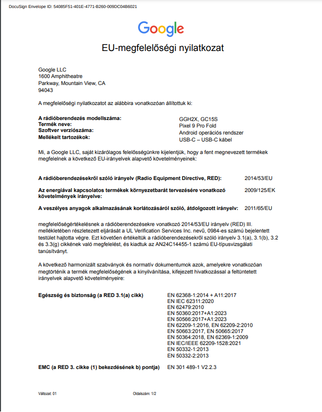 EU Declaration of Conformity page 1