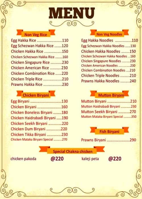 Mini Dhaba menu 