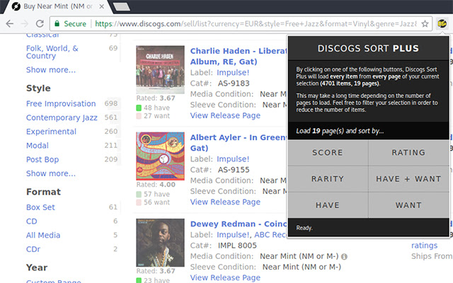 Discogs Sort Plus chrome extension