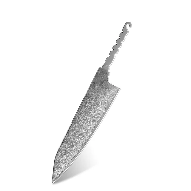 Chefsmessen blank van Damascus staal voor thuiskeukens, een semi-afgewerkt product. Maak je eigen professionele keukenmes.