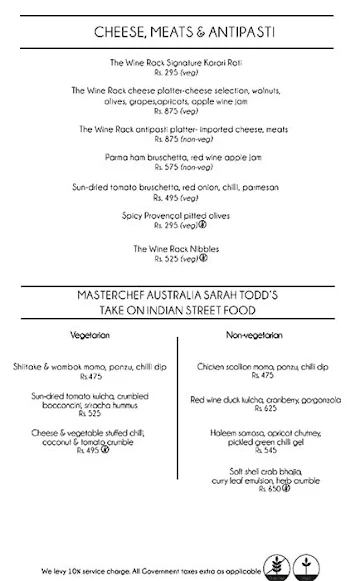 The Wine Rack menu 