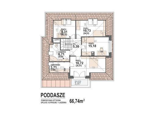 Opałek X - Rzut poddasza - opcja z czterema sypialniami