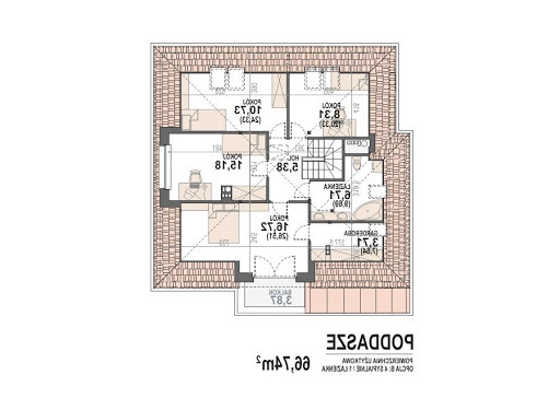 Opałek X - Rzut poddasza - opcja z czterema sypialniami