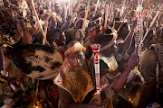 Amabutho sing at the memorial service of Prince Mangosuthu Buthelezi in Ulundi.