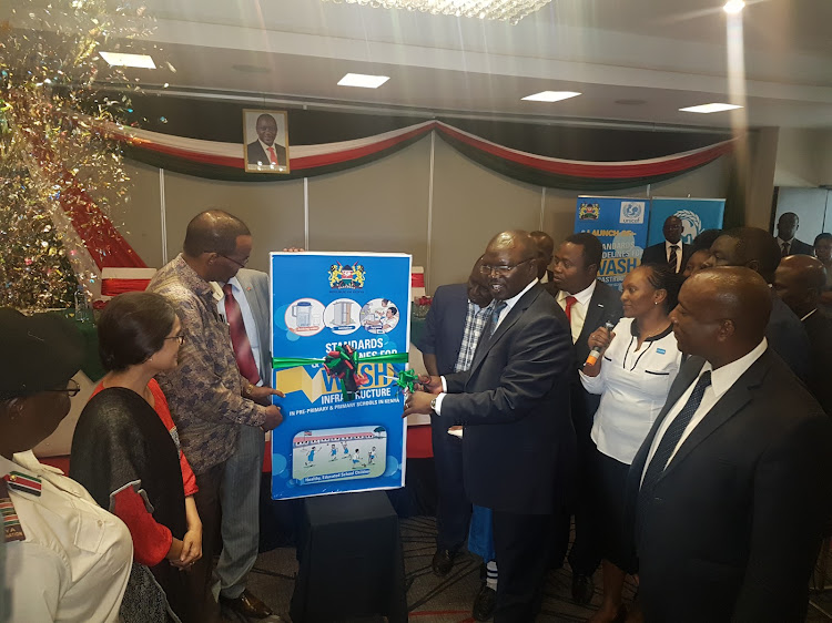 Water and Sanitation CS Simon Chelugui and Unicef Country Representative Maniza Zaman during the launch of the Standards and Guidelines of water, sanitation and hygiene infrastructure for pre-primary and primary schools.