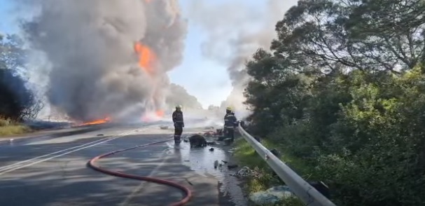 A screengrab from a video of the burning fuel tanker.