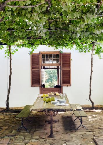 Summer lunches with the family are regularly taken in this alfresco dining area, which is set in the courtyard between the living and kitchen wings of a storied homestead on a Cape wine farm.