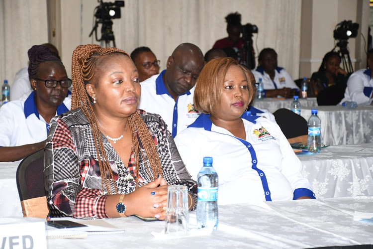 Officials during the launch of Public Service Mental Health Champions Initiative by Public Service, Gender and Affirmative Action CS Aisha Jumwa at the KICC on February 24,2023.