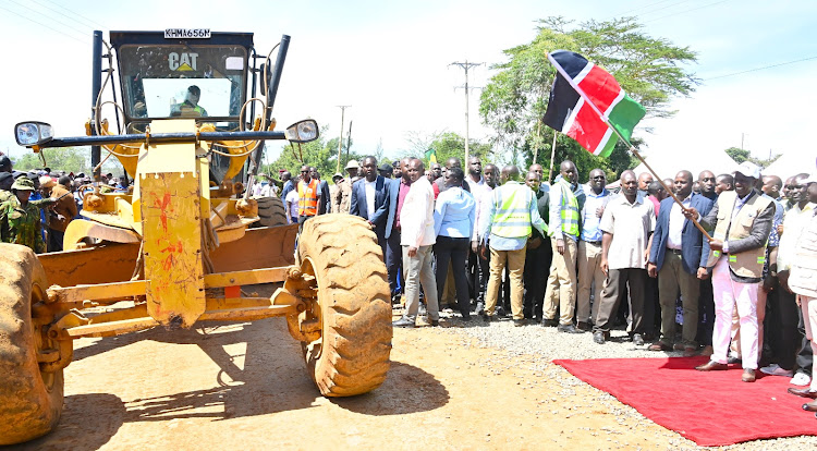 President William Ruto at the launch of Kyogong- Kapkesosio- Sigor- Longisa Road in Chepalungu sub county, Bomet on March 16, 2024