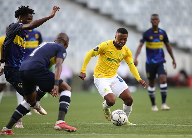 Thabiso Kutumela of Mamelodi Sundowns on the attack during the DStv Premiership match against Cape Town City at Cape Town Stadium on Saturday.