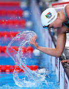 Erin Gallagher preparing to compete in the women's 50m butterfly semifinals in Doha. 