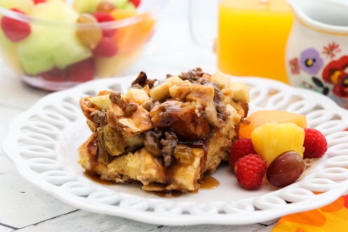 Apple And Sausage French Toast Casserole With Cinnamon Syrup