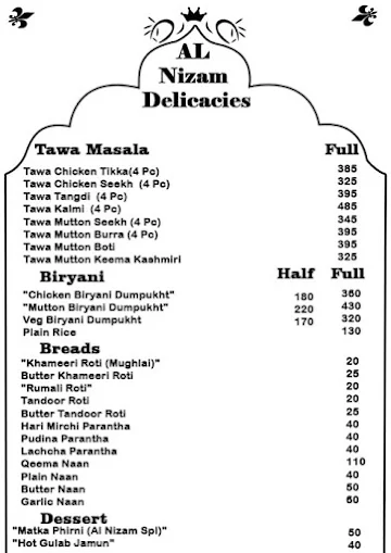 Al Nizam Delicacies menu 