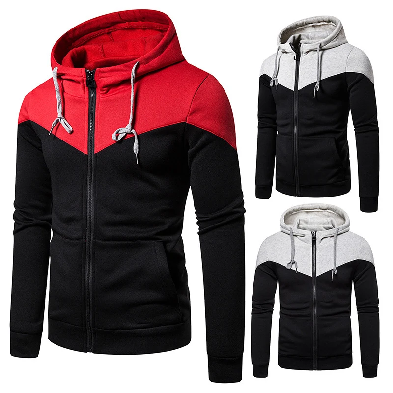 Two-color stitching zipper sports men's sweatshirt