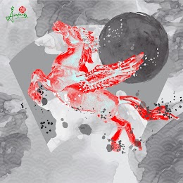 Chinese Fan Painting - Pegasus in the sky ( Red Pegasus )